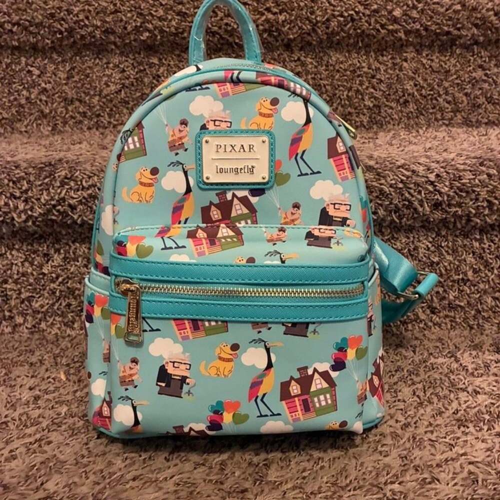 Loungefly Disney Pixar UP Mini Backpack Teal Carl Dug Kevin AOP NWT